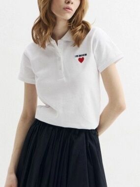 Love Moschino White Polo with Red Heart Patch